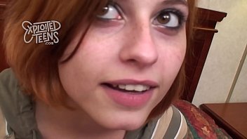 Tiny redheaded teen tries to deep throat a fat dick